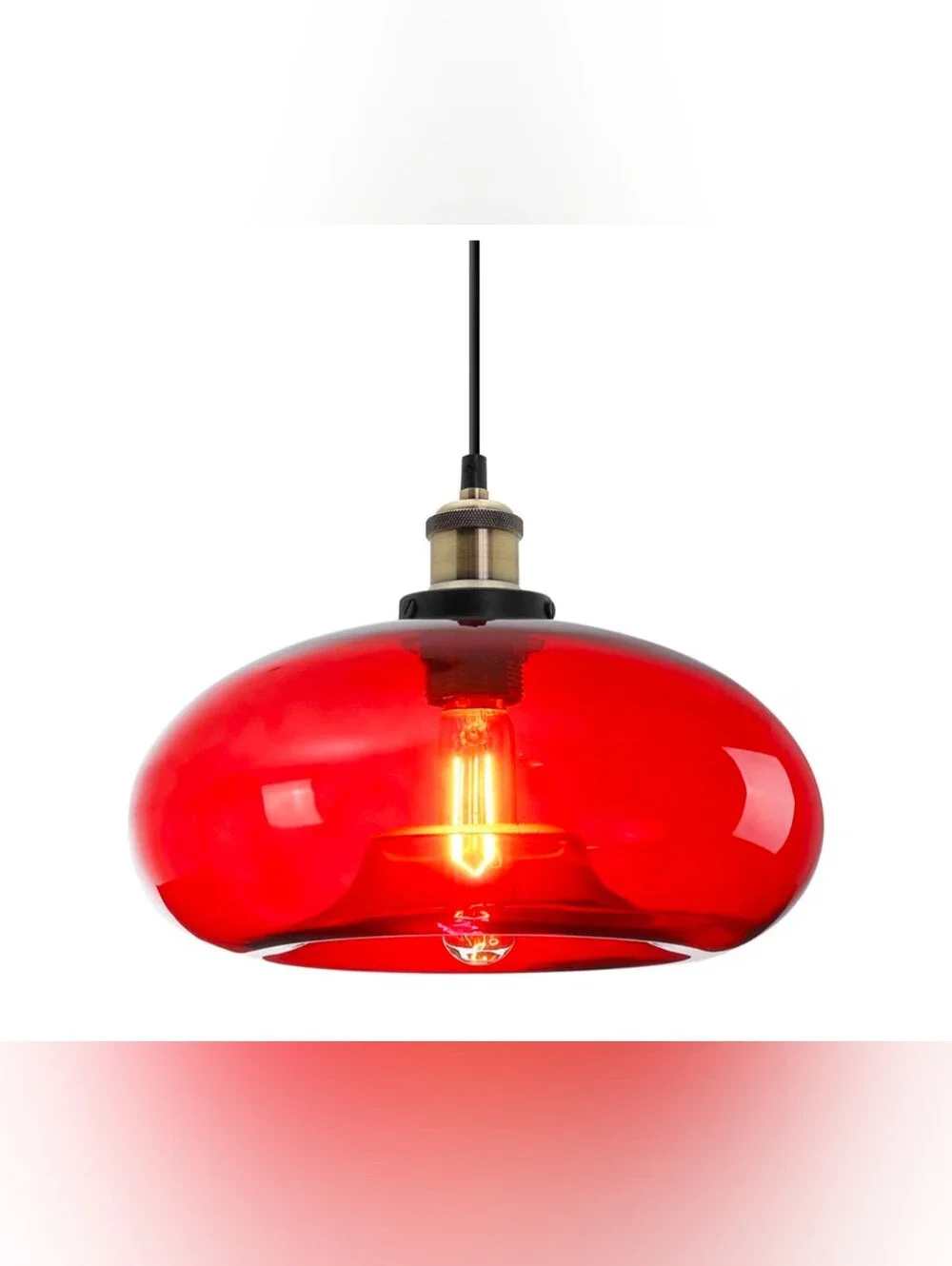 Red Glass Hanging Bulb Pendant Light   NIB